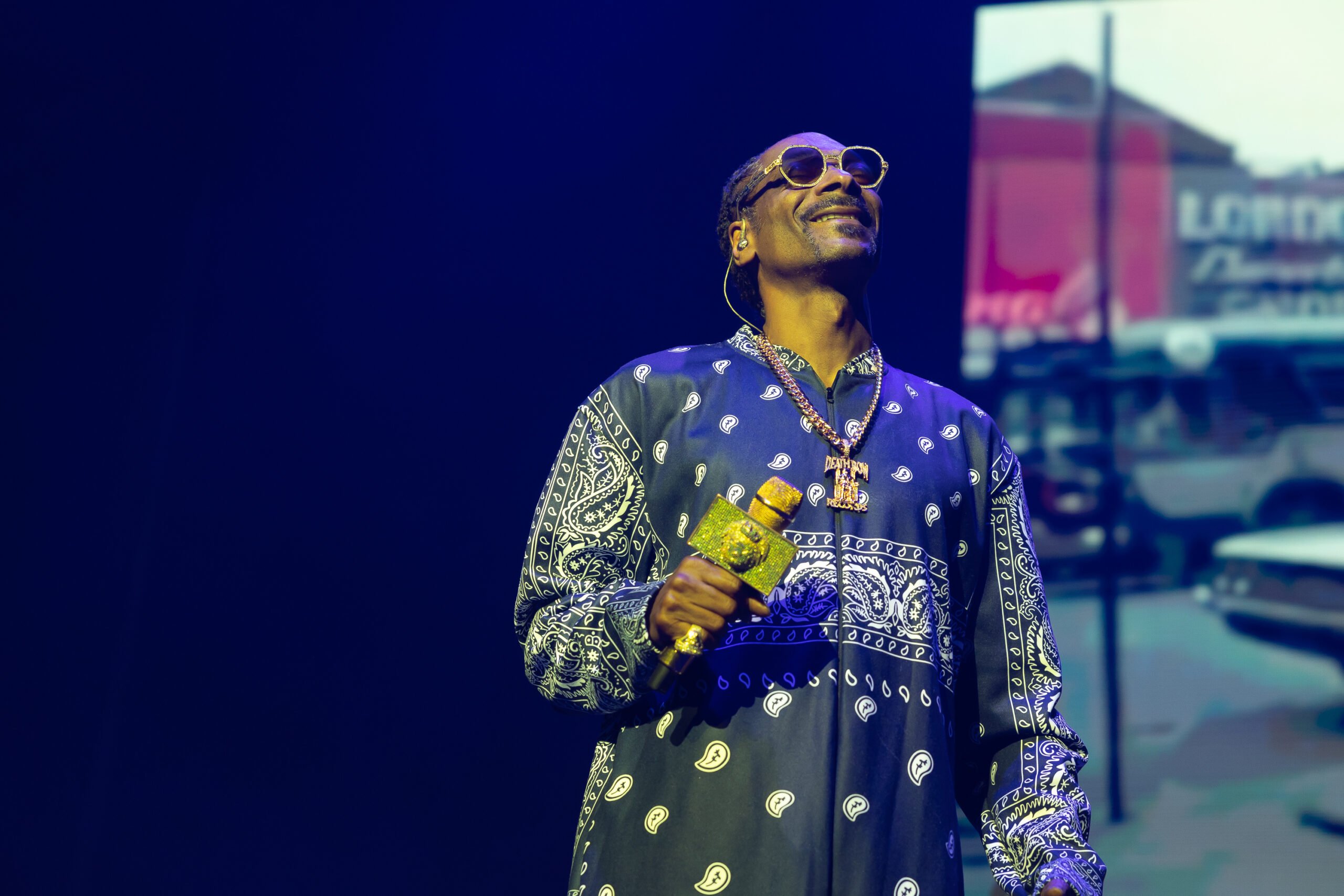 Snoop Dogg performing at the Qudos Bank Arena, Sydney.