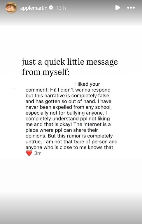 Academy Award Apple Martin Denies Claim She Was Kicked Out of School Over Bullying Allegations