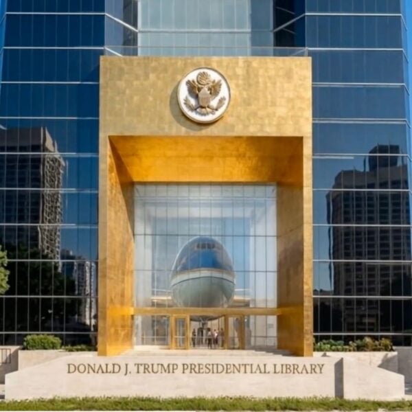 The Trump Presidential Library Renderings Include a Giant Golden Statue, a Full-Sized Air Force One, and No Books