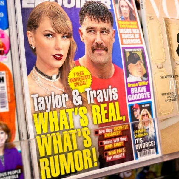 Travis Kelce and Taylor Swift on a magazine cover
