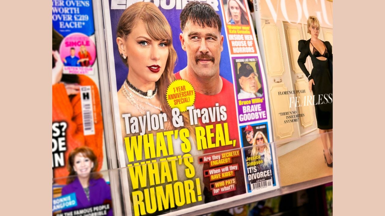 Travis Kelce and Taylor Swift on a magazine cover