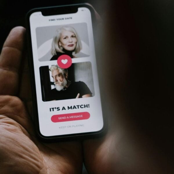 Older person, man, woman, Old person, using dating app
