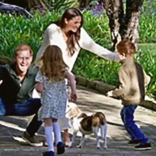 Meghan Markle and Prince Harry with Prince Archie and Princess Lilibet.