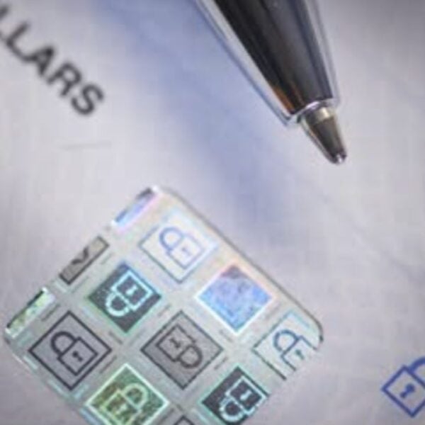 foil security hologram embedded on a bank check