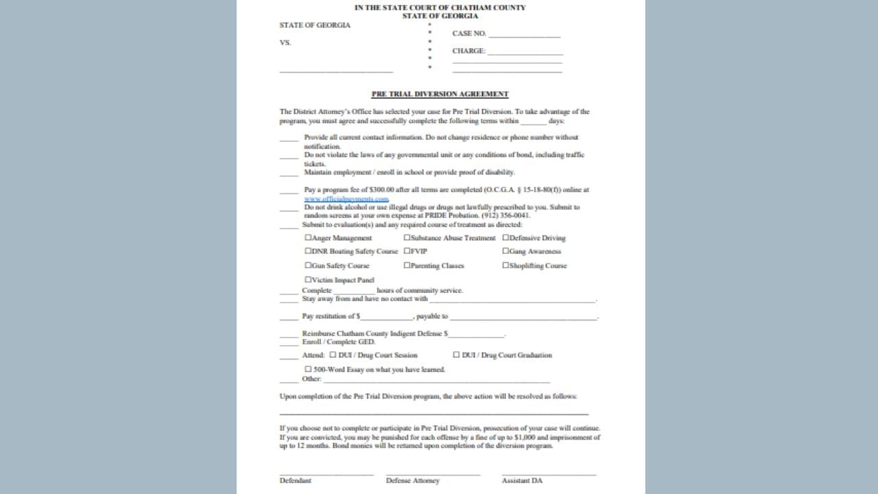 Pretrial diversion agreement