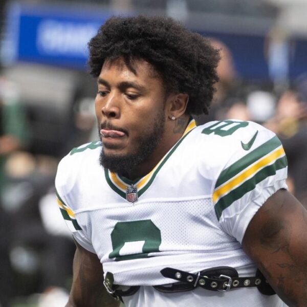 Green Bay Packers running back Josh Jacobs #8 warms up prior to an NFL football game against the Los Angeles Rams at SoFi Stadium, Sunday, Oct. 6, 2024, in Inglewood, Calif.