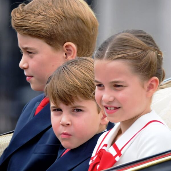 Westminster, London - June 17th 2023. Prince George, Princess Charlotte and Prince Louis travel back to Buckingham Palace following Trooping the Colour.