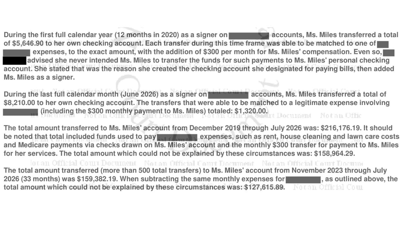 Excerpt from the Missouri State Highway Patrol probable-cause statement showing the 2020 and 2026 transfer comparisons and the full-period unexplained total.
