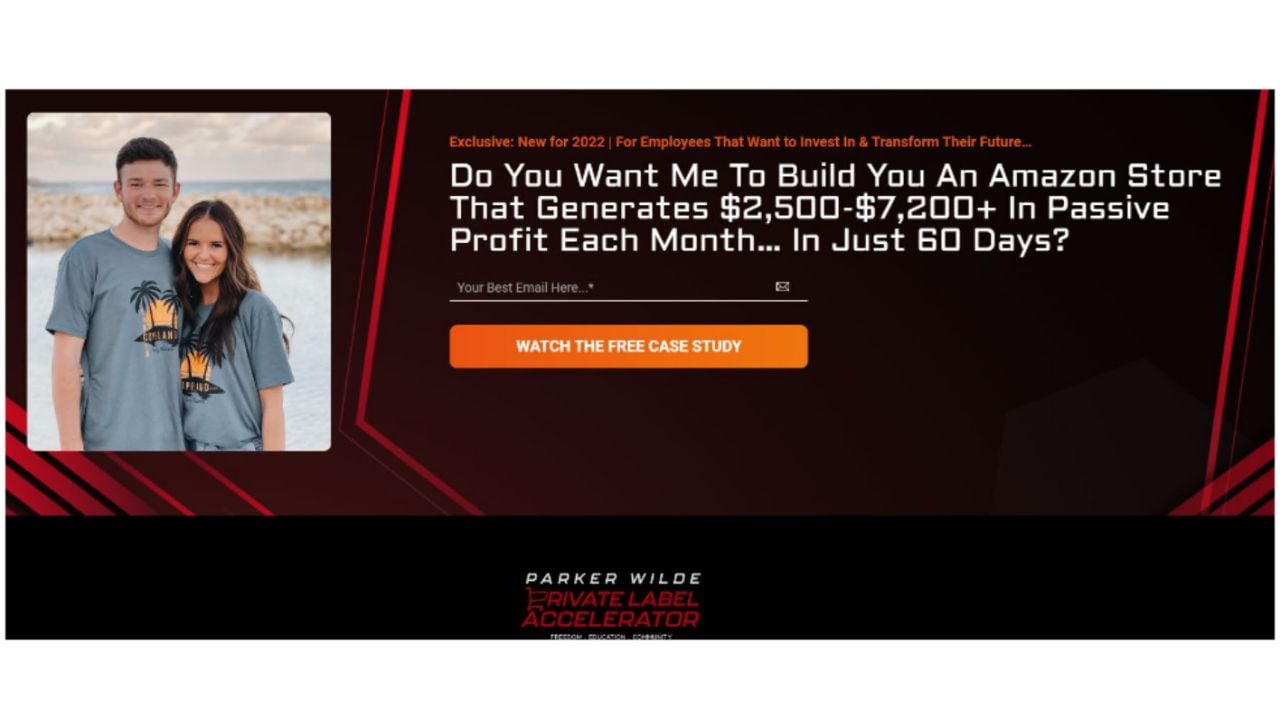Amazon store advertisement reproduced in Parker Wilde's civil complaint promising monthly passive profits of up to $7,200 or more.