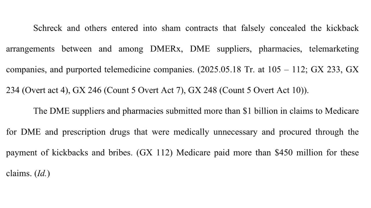 Federal court memorandum showing more than $1 billion in medical claims and over $450 million in payments.