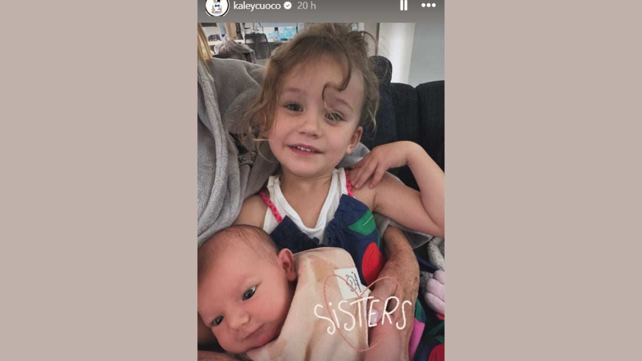 Matilda smiles beside newborn sister Philomena in a photo shared by Kaley Cuoco.