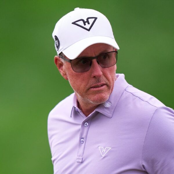 Phil Mickelson of the United States in action during a practice round prior to the 2024 PGA Championship at Valhalla Golf Club on May 15, 2024 in Louisville, Kentucky.