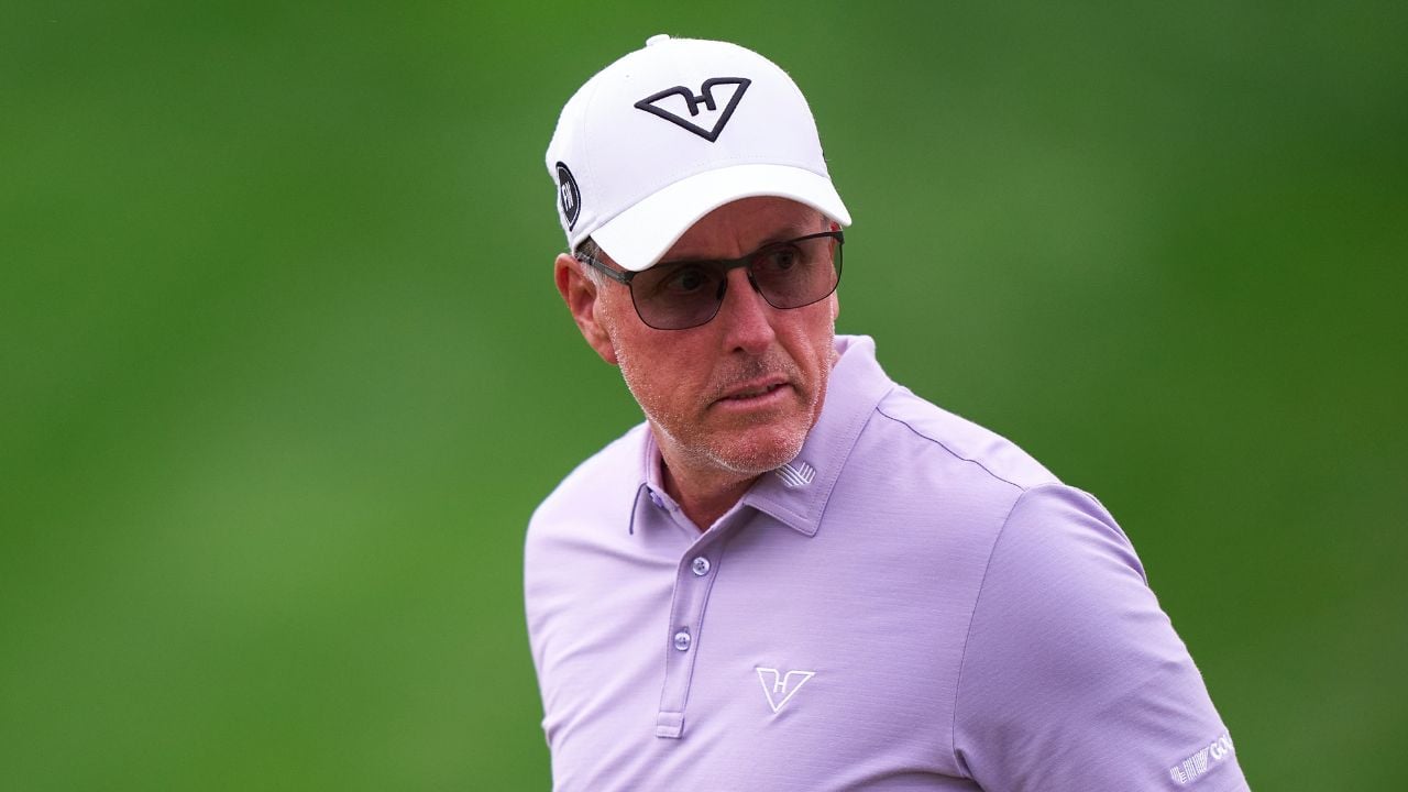 Phil Mickelson of the United States in action during a practice round prior to the 2024 PGA Championship at Valhalla Golf Club on May 15, 2024 in Louisville, Kentucky.