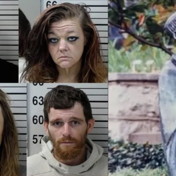 Justin Hogue, Latisha Conner, Timothy Rodger and Sydney White/The copper statue of St. Francis